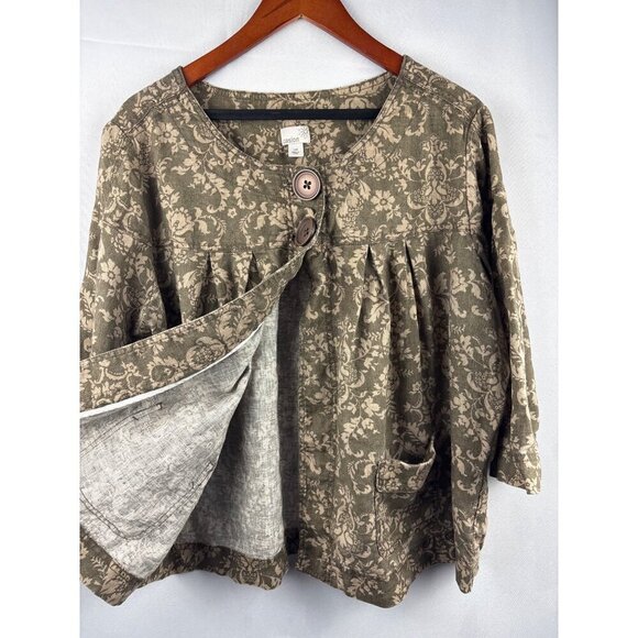 Caslon Womens 16W Linen Floral Print Jacket Brown - Picture 4 of 6